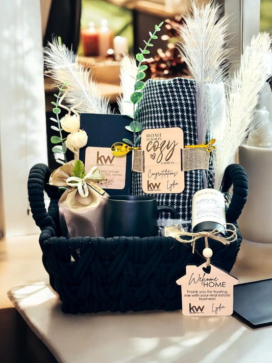 The Modern Mid-Size Cozy Basket | Closing Gift Basket | New Home Gift Basket | Custom Gift Basket