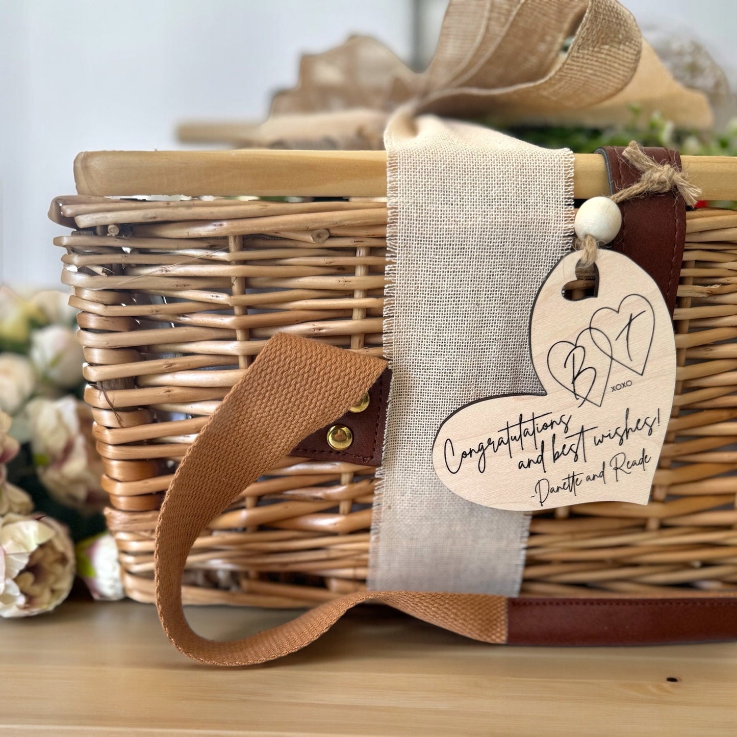 Wedding Personalized Picnic Basket & Mini Charcuterie Tray | Wedding Gift | Custom Wedding Gift Basket