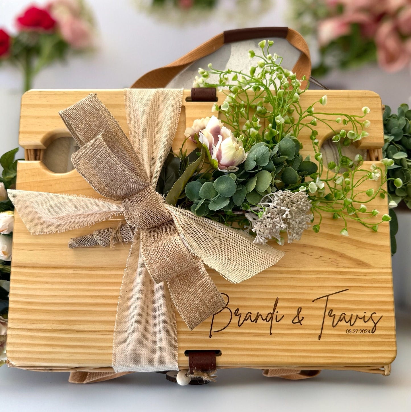 Wedding Personalized Picnic Basket & Mini Charcuterie Tray | Wedding Gift | Custom Wedding Gift Basket