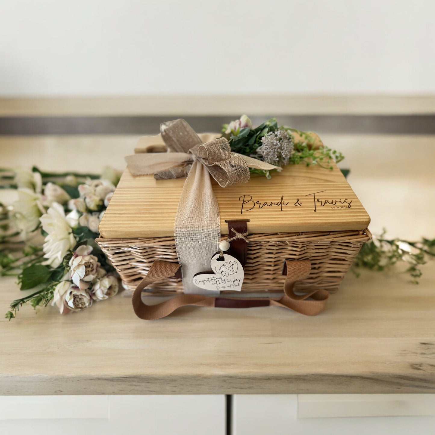Wedding Personalized Picnic Basket & Mini Charcuterie Tray | Wedding Gift | Custom Wedding Gift Basket