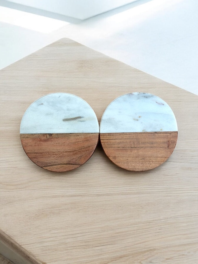 Custom Marble & Wood Handle Charcuterie Board w/Coaster Set White or Grey | White Marble Board | Grey Marble Board Coasters