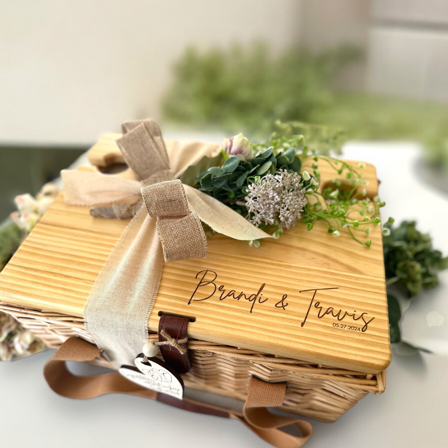 Wedding Personalized Picnic Basket & Mini Charcuterie Tray | Wedding Gift | Custom Wedding Gift Basket