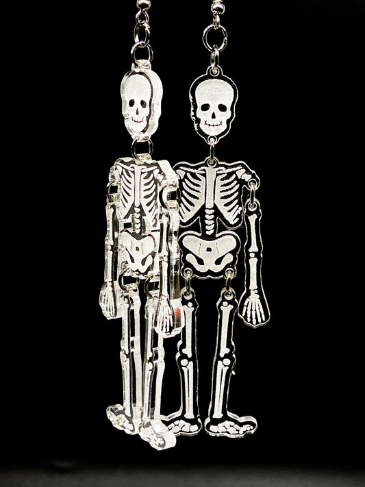 Spooky Skeleton Dangle Earrings | Halloween | Acrylic Skeleton Earrings