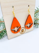 Load image into Gallery viewer, Orange Bee Dangle Earrings for Bee Lovers, Wood
