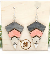 Load image into Gallery viewer, Pink, Grey, White, Modern Chevron Earrings, Wood

