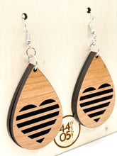 Load image into Gallery viewer, Modern Heart Slat Dangle Earrings; Wood
