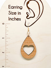 Load image into Gallery viewer, Heart Silhouette Cut Out Drop/Dangle Earrings, Wood

