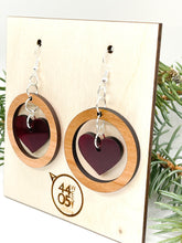 Load image into Gallery viewer, Circle Heart Earrings; Wood and Acrylic
