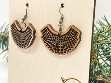 Load image into Gallery viewer, RBG Ruth Bader Ginsburg Dissent Collar Dangle Drop Earrings, Wood
