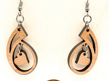 Load image into Gallery viewer, Cherry Wood Heart Swoop Dangle Earrings
