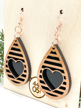 Load image into Gallery viewer, Modern Wood Heart and Acrylic Earrings; Customized

