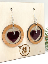 Load image into Gallery viewer, Circle Heart Earrings; Wood and Acrylic
