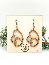 Load image into Gallery viewer, Double Dual Heart Dangle Earrings; Wood
