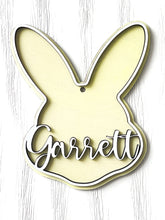 Load image into Gallery viewer, Personalized Easter Basket Tags | Wooden Bunny Tags
