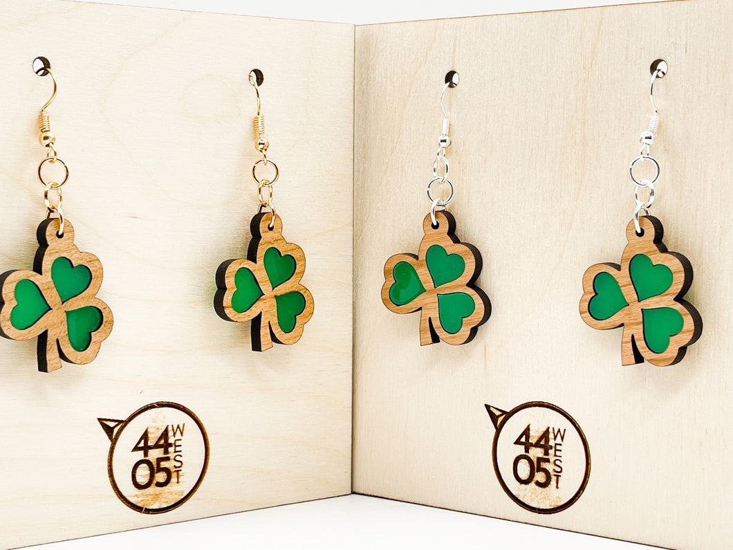 Shamrock Earrings | St. Patrick's Day | Wood & Acrylic