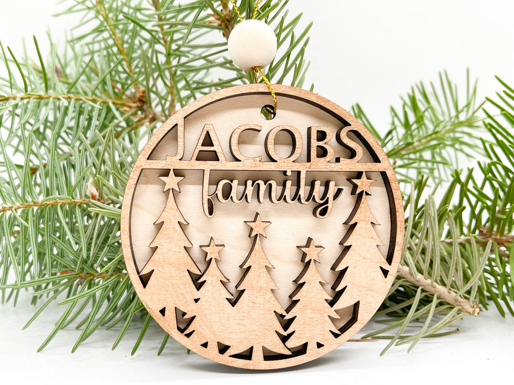 Personalized Wood Christmas Ornament | Holiday Family Name Ornament