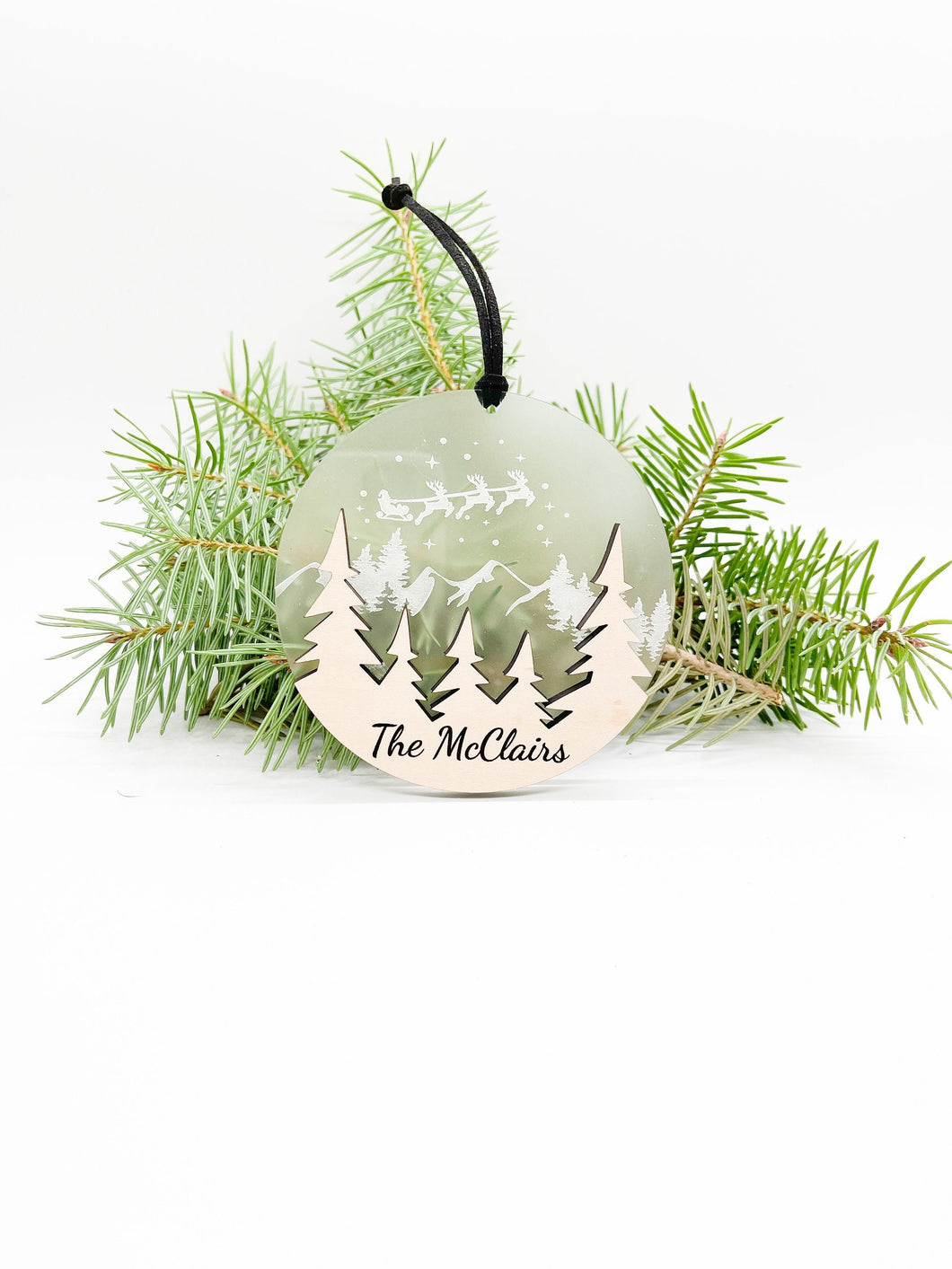 Personalized Winter Wonderland Christmas Ornament | PNW Santa Sleigh Ornament