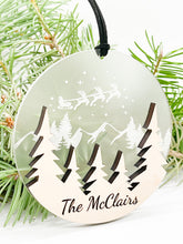 Load image into Gallery viewer, Personalized Winter Wonderland Christmas Ornament | PNW Santa Sleigh Ornament

