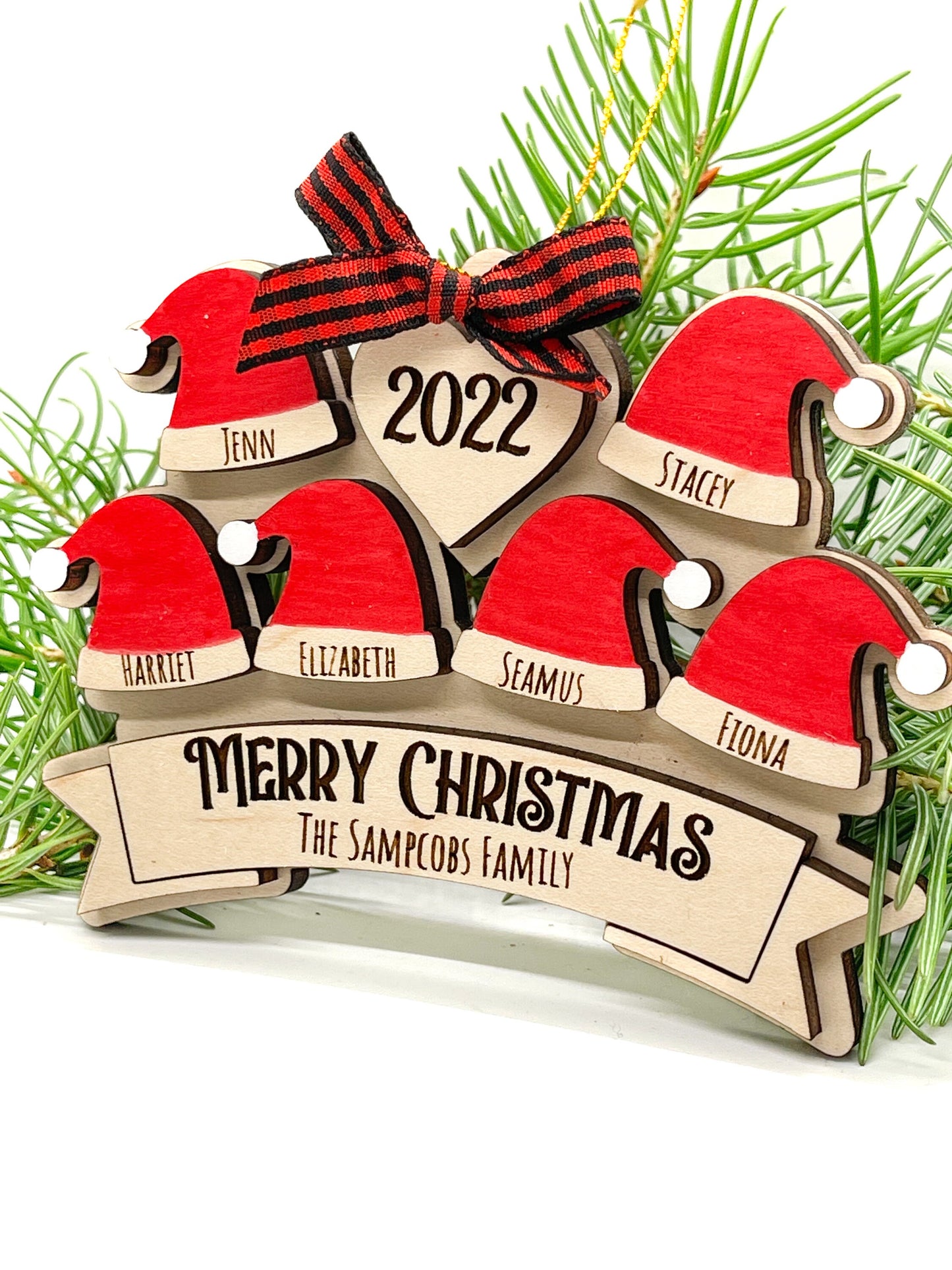Family Santa hat Ornament | Custom Ornament | Personalized Holiday Ornament
