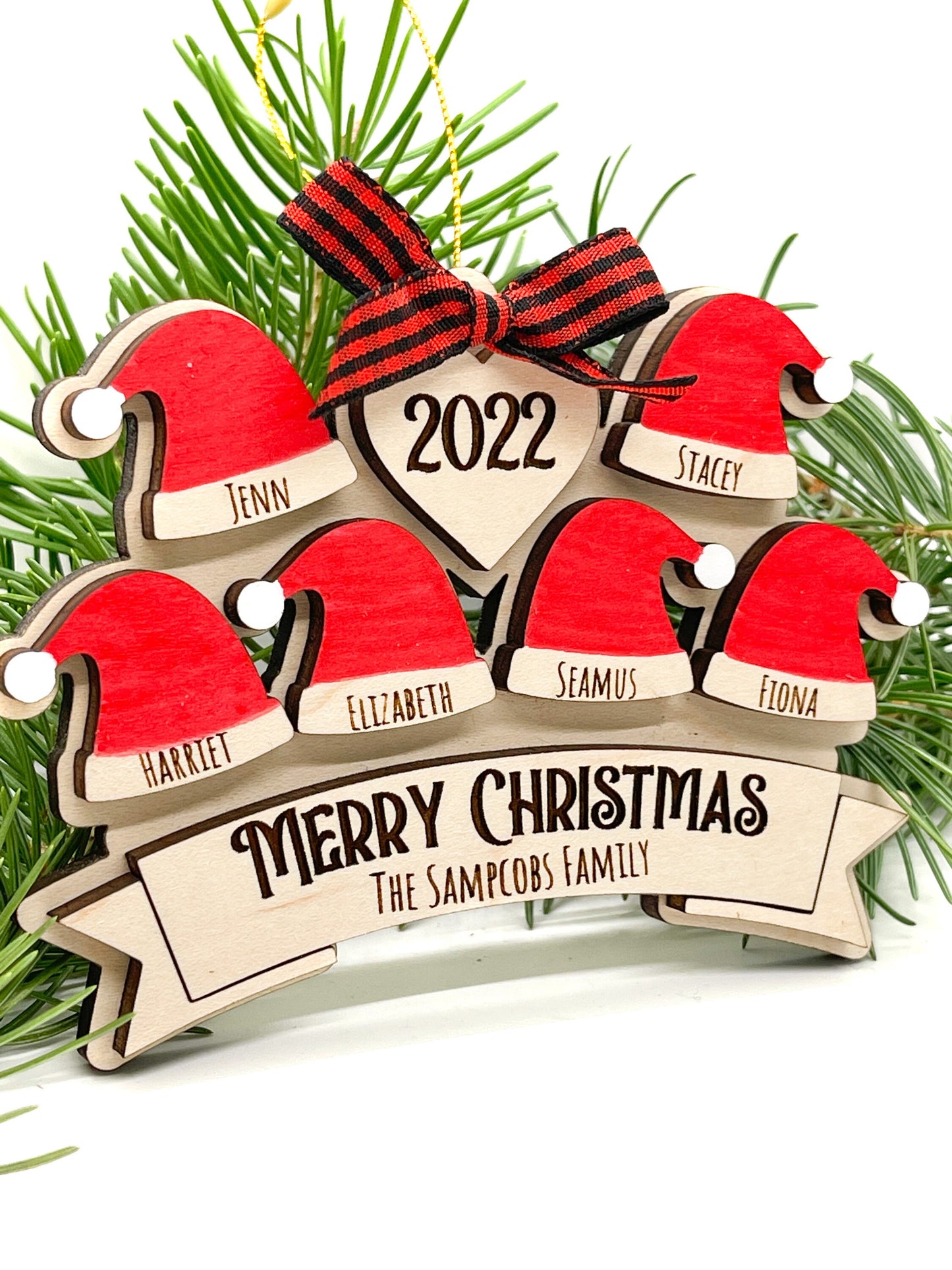 Family Santa hat Ornament | Custom Ornament | Personalized Holiday Ornament