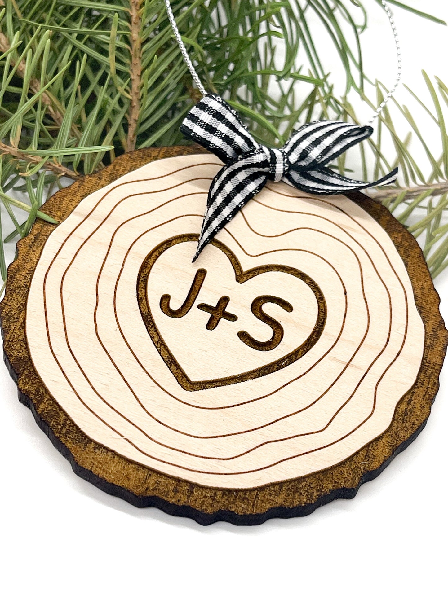 Personalized Tree Ring Ornament | Faux Wood Slice Ornament | Love Tree Ornament