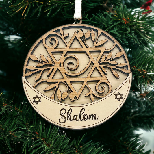 Rustic Hanukkah Ornament | Wood Hanukkah Hanging Ornament | Shalom Ornament