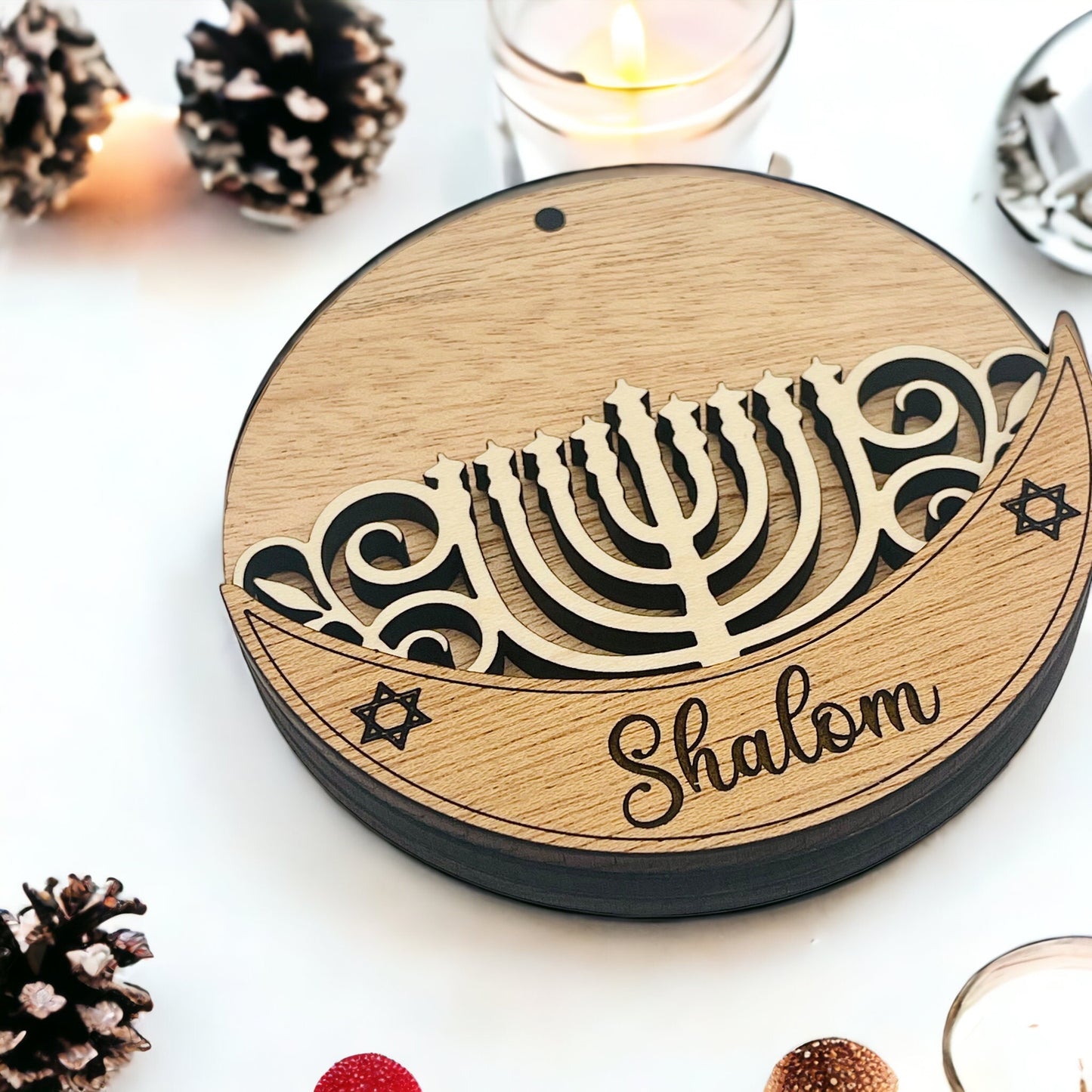 Rustic Hanukkah Ornament | Wood Hanukkah Hanging Ornament | Shalom Ornament